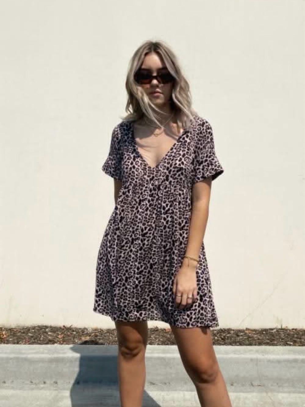 Mustard Seed Pink and Black Leopard Print V-Neck romper dress SZ M